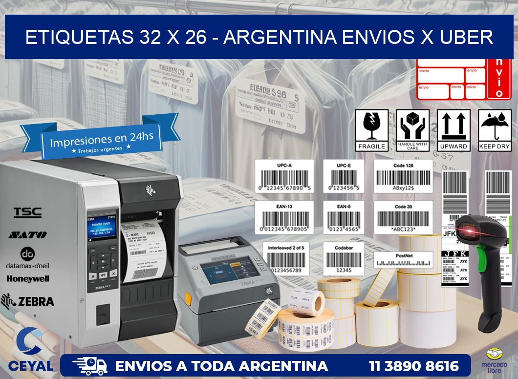 ETIQUETAS 32 x 26 - ARGENTINA ENVIOS X UBER