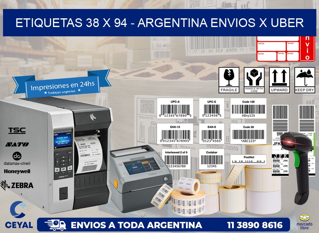 ETIQUETAS 38 x 94 - ARGENTINA ENVIOS X UBER