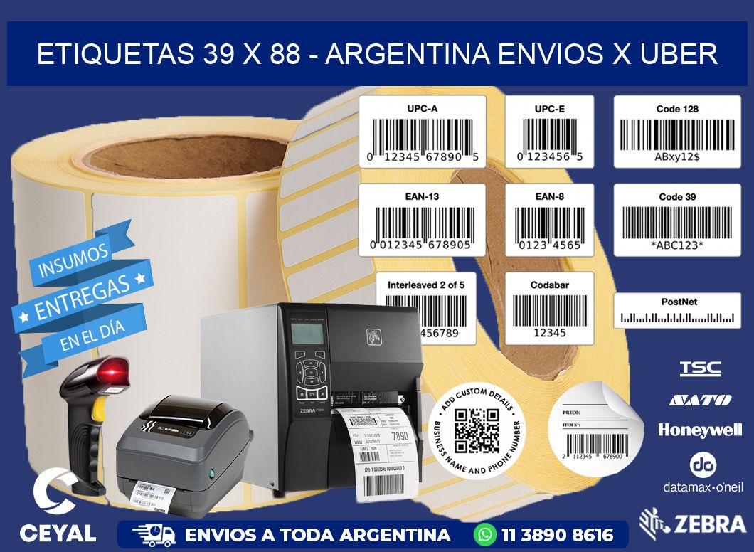 ETIQUETAS 39 x 88 - ARGENTINA ENVIOS X UBER