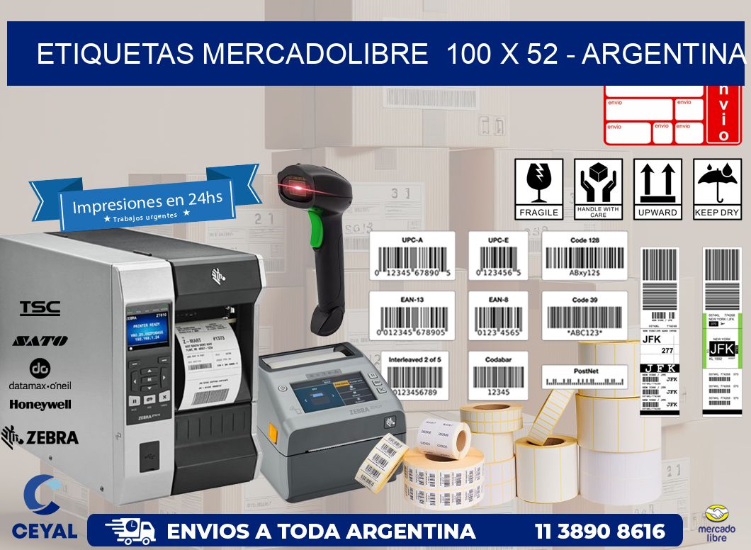 ETIQUETAS MERCADOLIBRE  100 x 52 - ARGENTINA