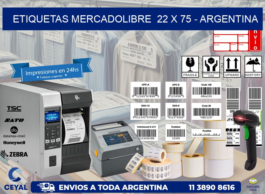 ETIQUETAS MERCADOLIBRE  22 x 75 - ARGENTINA