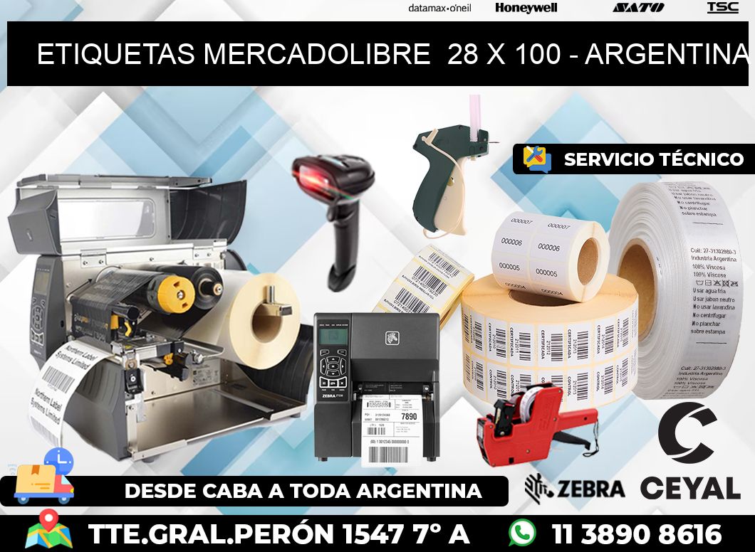 ETIQUETAS MERCADOLIBRE  28 x 100 - ARGENTINA