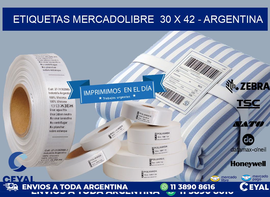 ETIQUETAS MERCADOLIBRE  30 x 42 - ARGENTINA