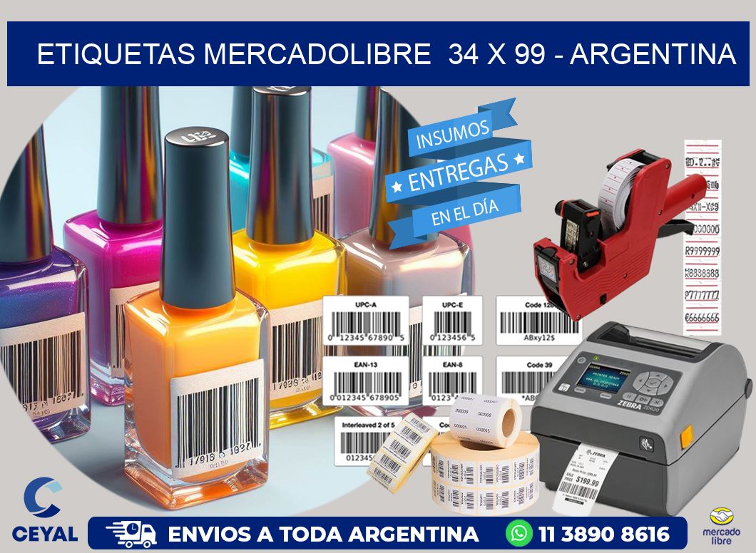 ETIQUETAS MERCADOLIBRE  34 x 99 - ARGENTINA