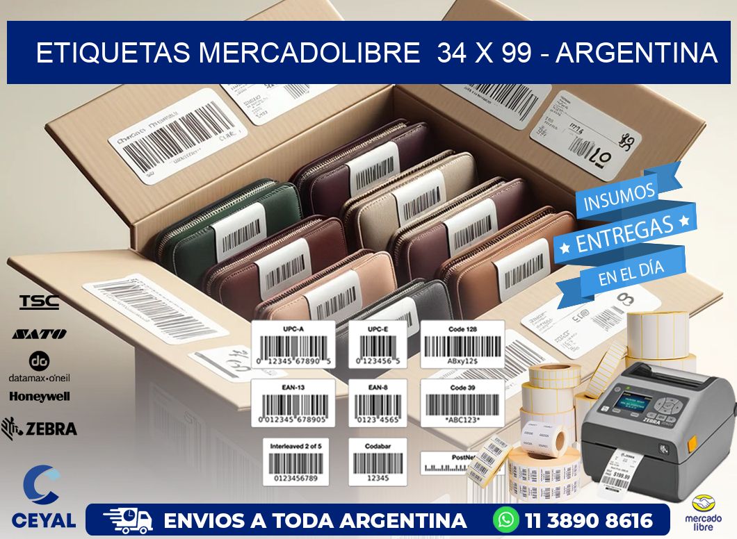 ETIQUETAS MERCADOLIBRE  34 x 99 - ARGENTINA