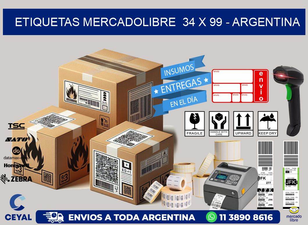 ETIQUETAS MERCADOLIBRE  34 x 99 - ARGENTINA