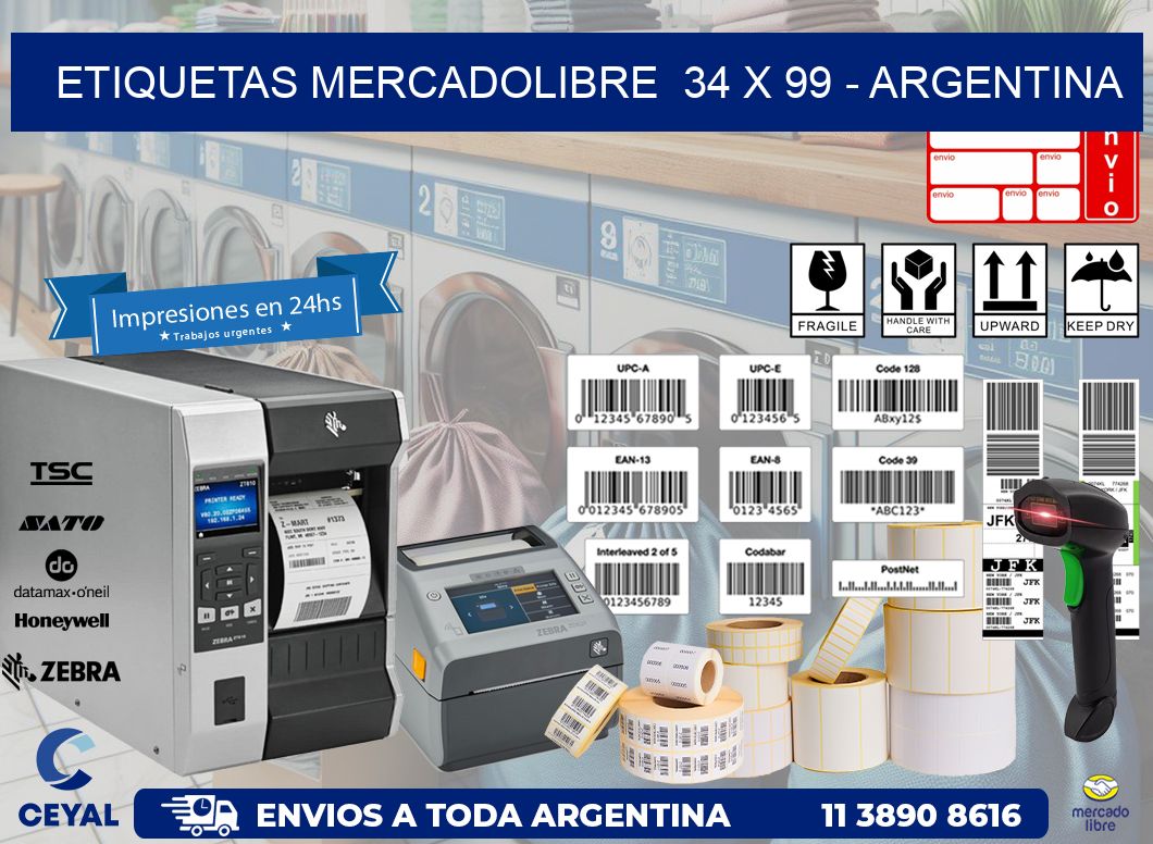 ETIQUETAS MERCADOLIBRE  34 x 99 - ARGENTINA
