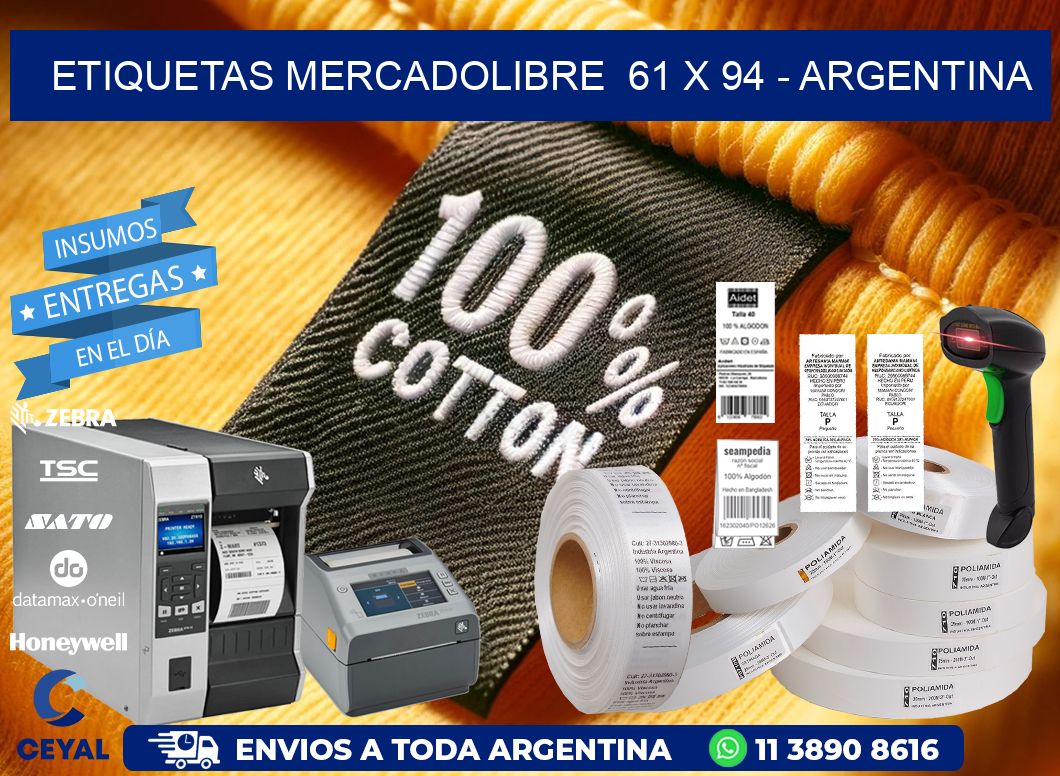 ETIQUETAS MERCADOLIBRE  61 x 94 - ARGENTINA