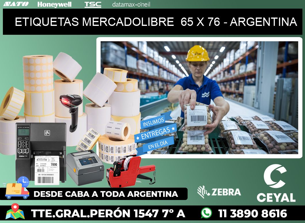 ETIQUETAS MERCADOLIBRE  65 x 76 - ARGENTINA