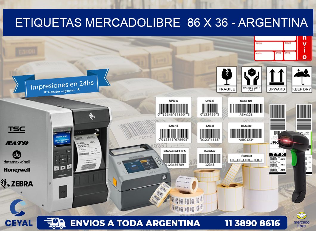 ETIQUETAS MERCADOLIBRE  86 x 36 - ARGENTINA