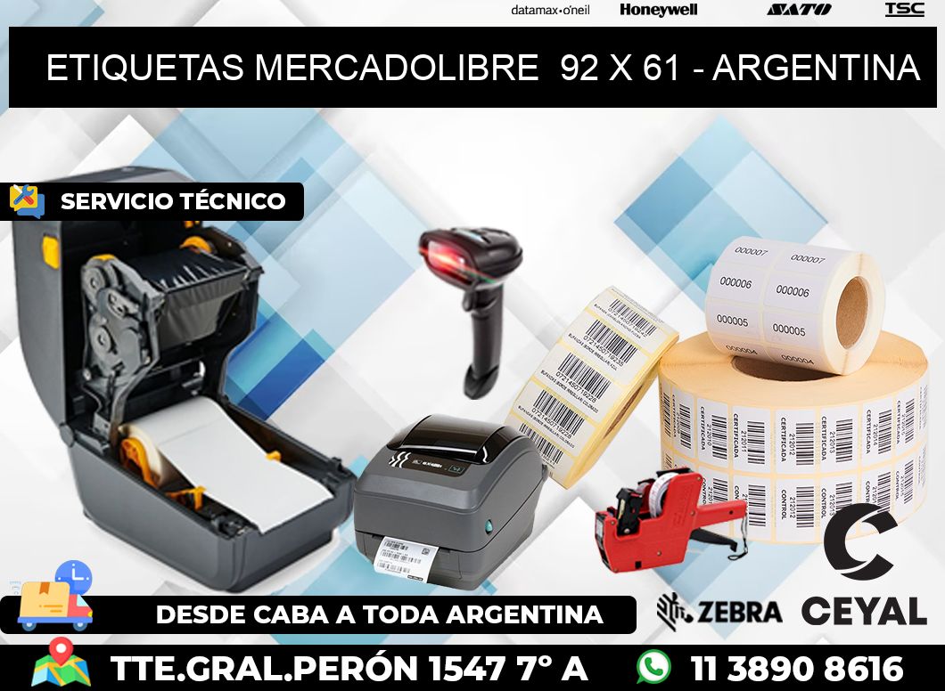 ETIQUETAS MERCADOLIBRE  92 x 61 - ARGENTINA