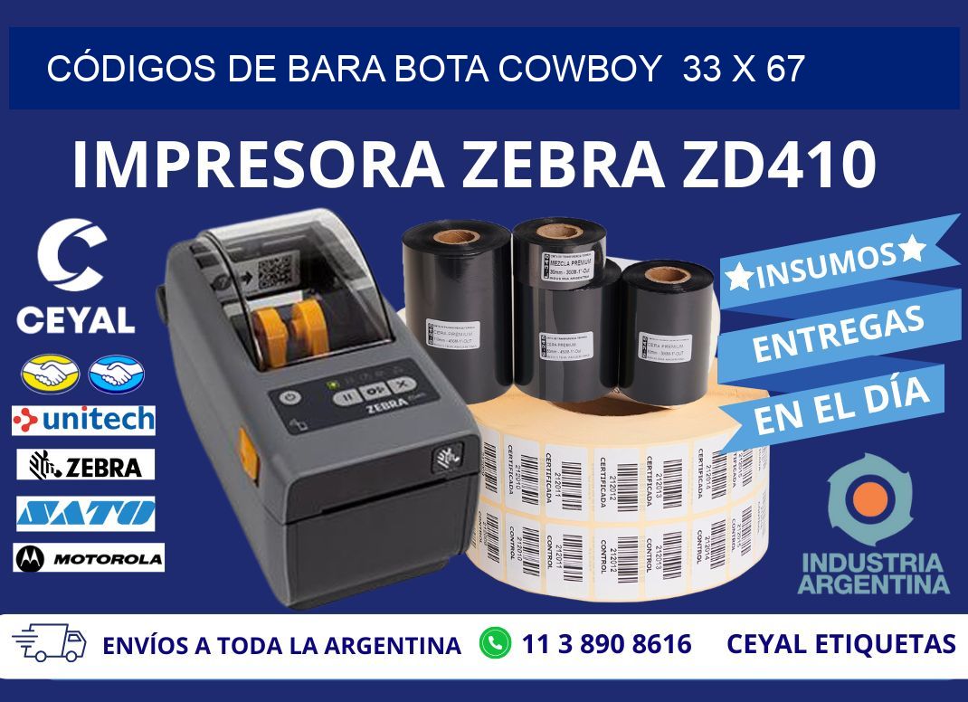CÓDIGOS DE BARA BOTA COWBOY  33 x 67