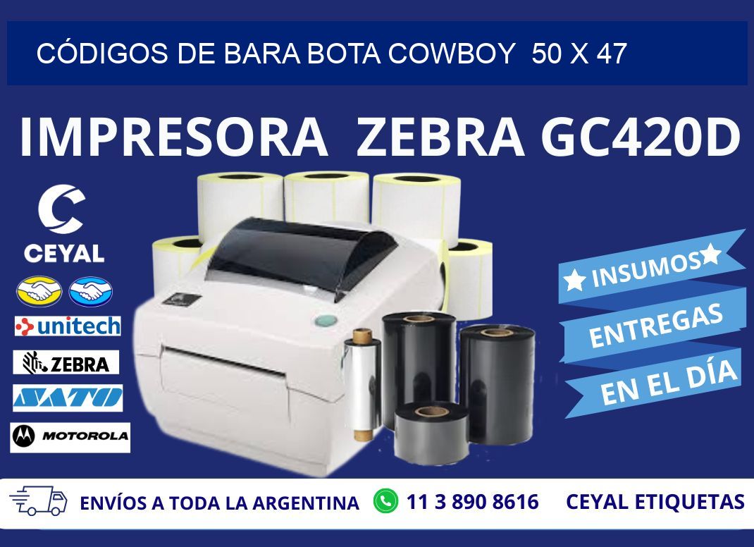 CÓDIGOS DE BARA BOTA COWBOY  50 x 47