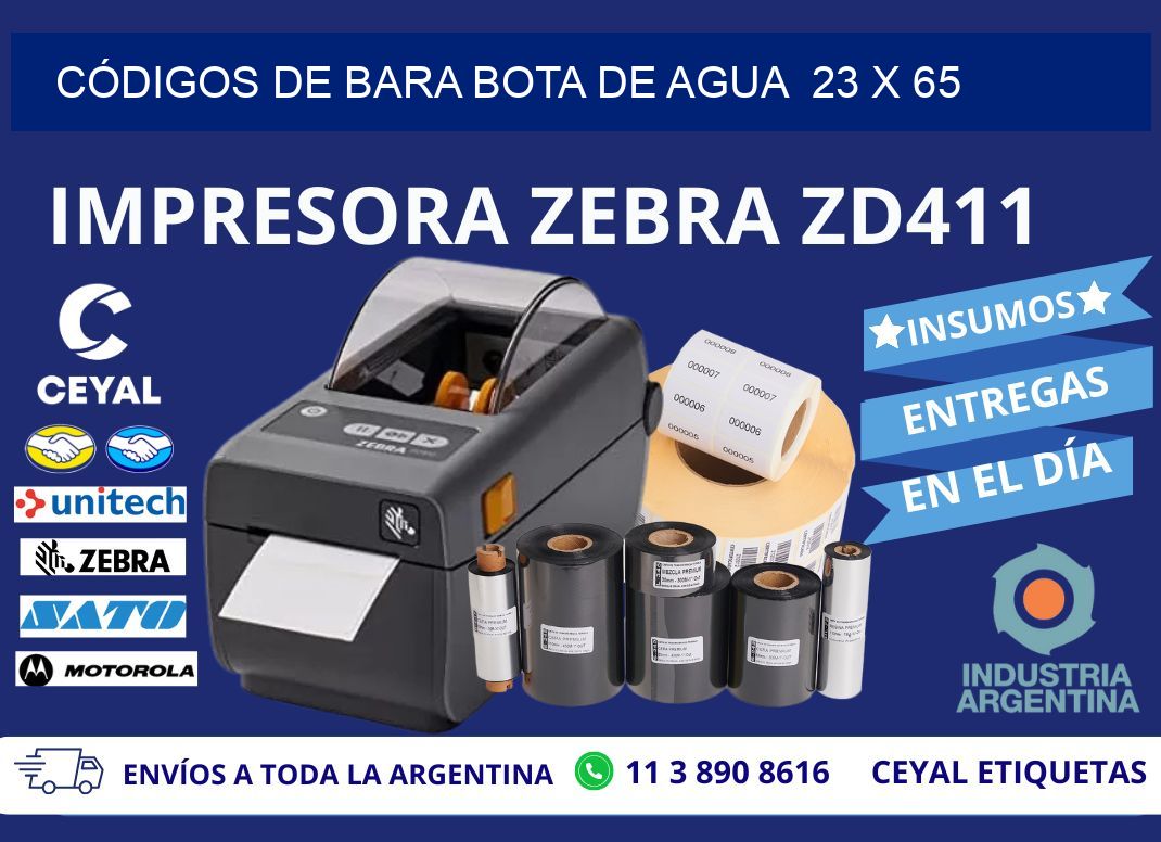 CÓDIGOS DE BARA BOTA DE AGUA  23 x 65