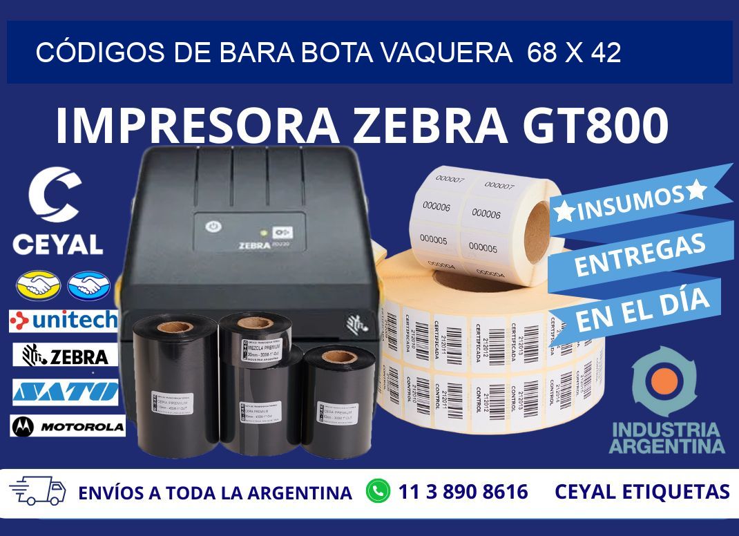 CÓDIGOS DE BARA BOTA VAQUERA  68 x 42