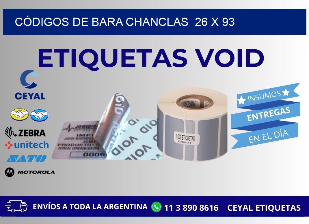 CÓDIGOS DE BARA CHANCLAS  26 x 93