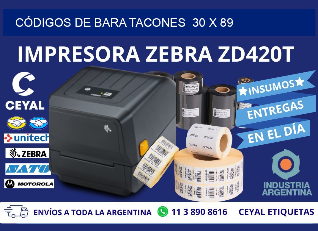 CÓDIGOS DE BARA TACONES  30 x 89
