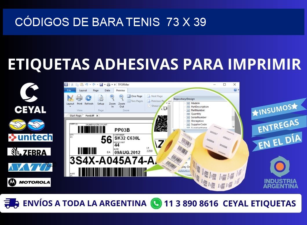 CÓDIGOS DE BARA TENIS  73 x 39