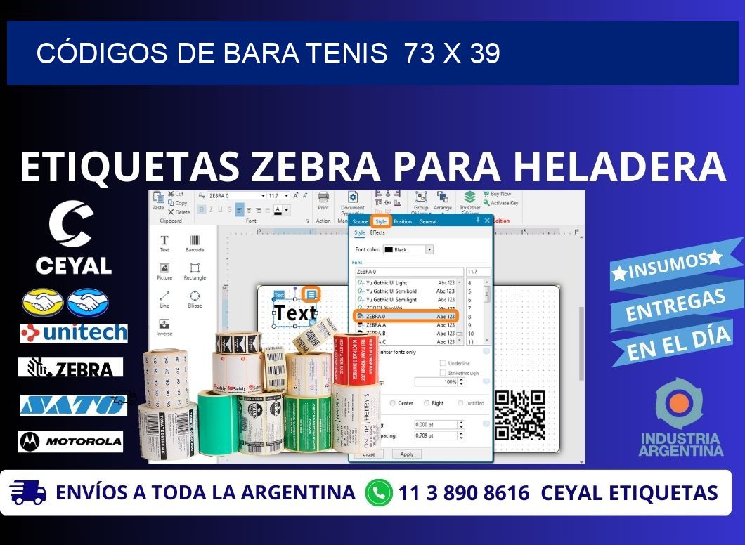 CÓDIGOS DE BARA TENIS  73 x 39