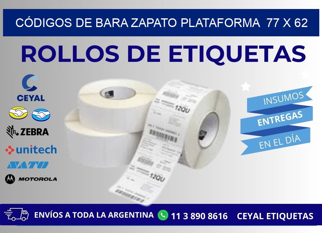 CÓDIGOS DE BARA ZAPATO PLATAFORMA  77 x 62