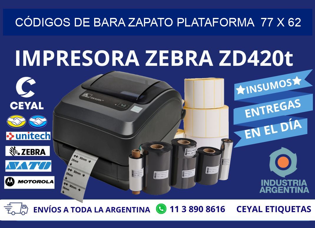 CÓDIGOS DE BARA ZAPATO PLATAFORMA  77 x 62