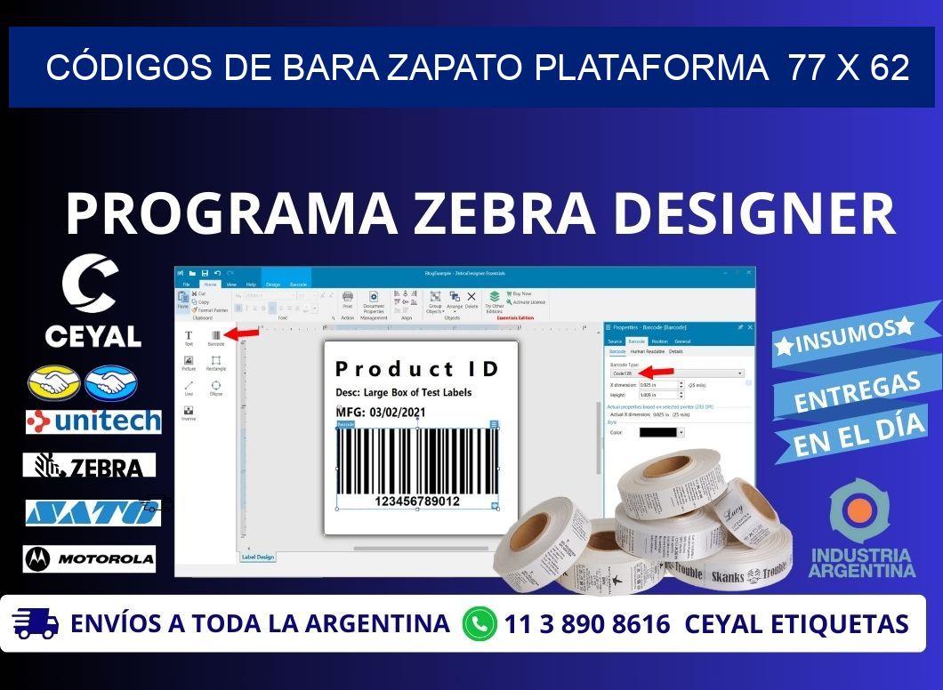 CÓDIGOS DE BARA ZAPATO PLATAFORMA  77 x 62