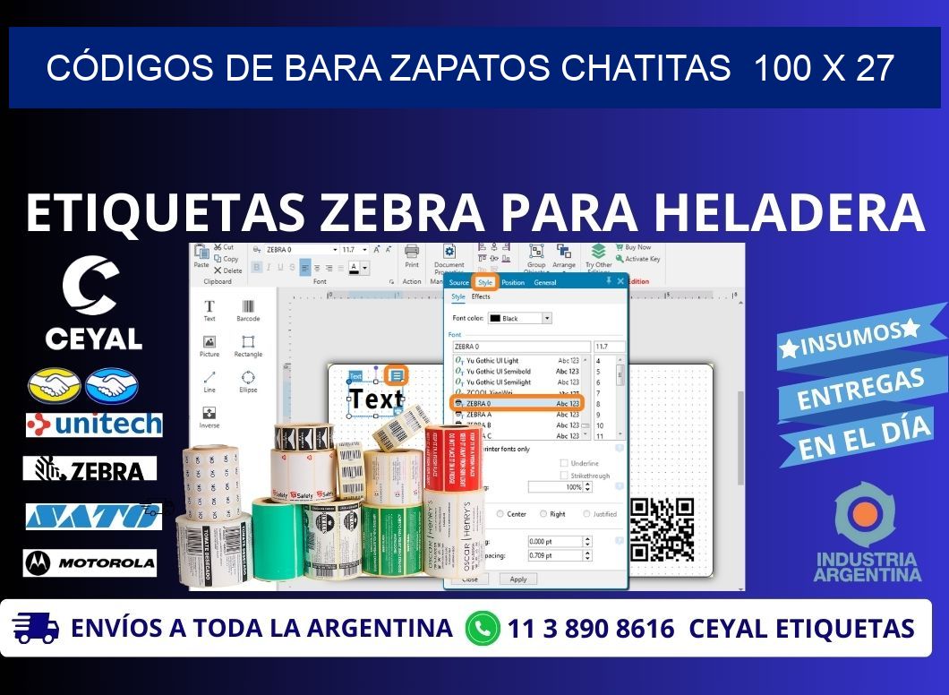 CÓDIGOS DE BARA ZAPATOS CHATITAS  100 x 27