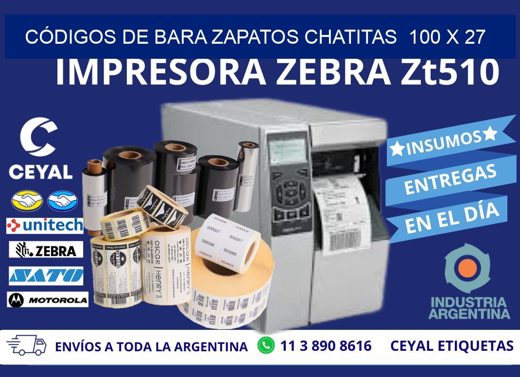 CÓDIGOS DE BARA ZAPATOS CHATITAS  100 x 27
