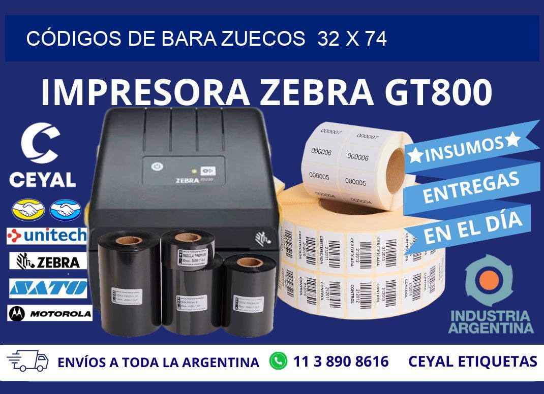 CÓDIGOS DE BARA ZUECOS  32 x 74