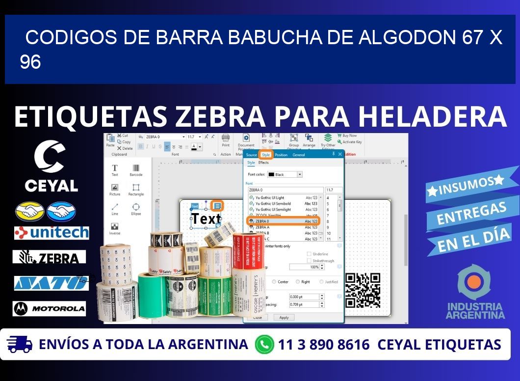 CODIGOS DE BARRA BABUCHA DE ALGODON 67 x 96