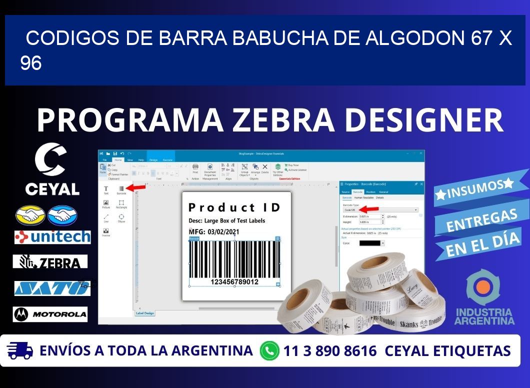 CODIGOS DE BARRA BABUCHA DE ALGODON 67 x 96