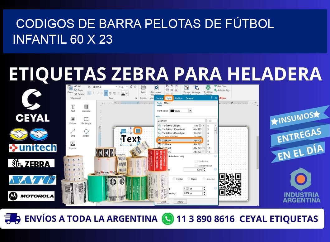 CODIGOS DE BARRA PELOTAS DE FÚTBOL INFANTIL 60 x 23