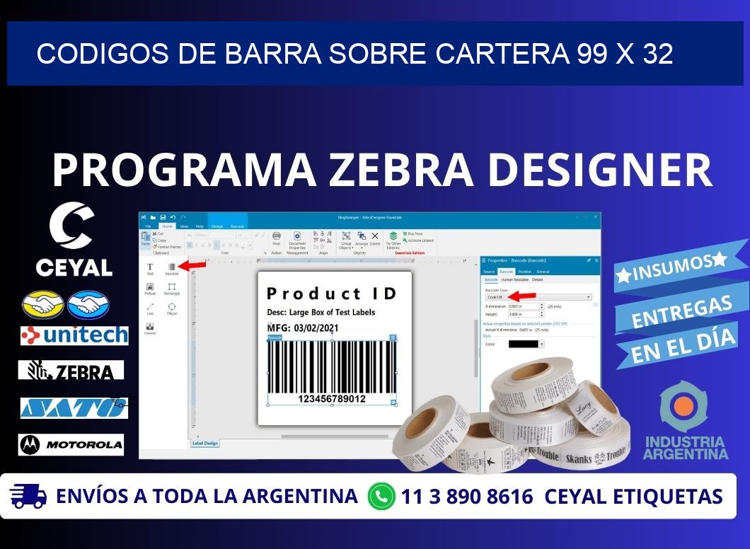 CODIGOS DE BARRA SOBRE CARTERA 99 x 32