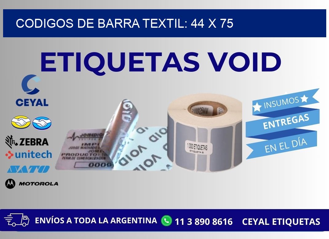 CODIGOS DE BARRA TEXTIL: 44 x 75