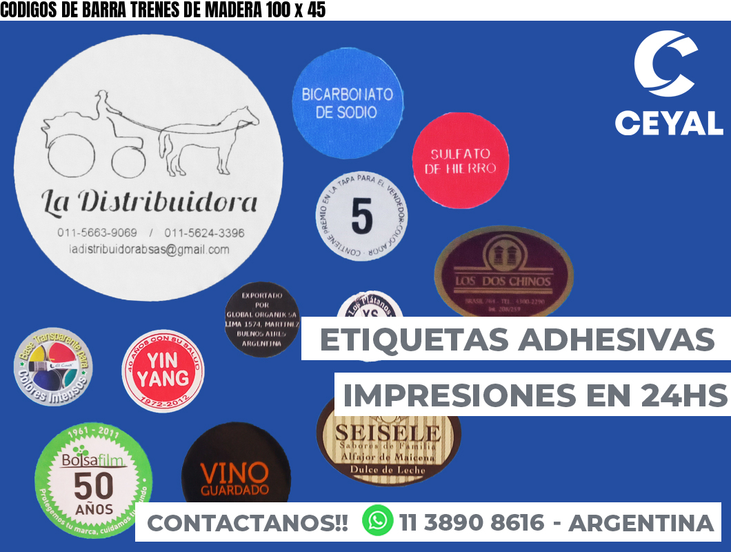 CODIGOS DE BARRA TRENES DE MADERA 100 x 45