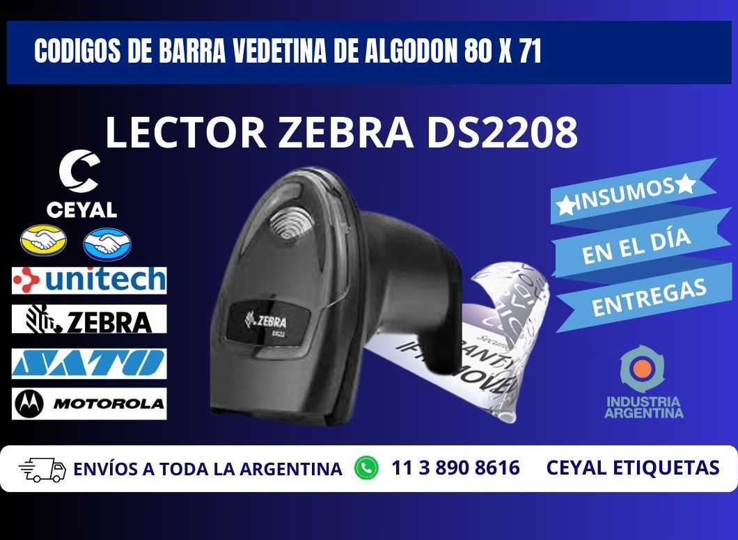 CODIGOS DE BARRA VEDETINA DE ALGODON 80 x 71