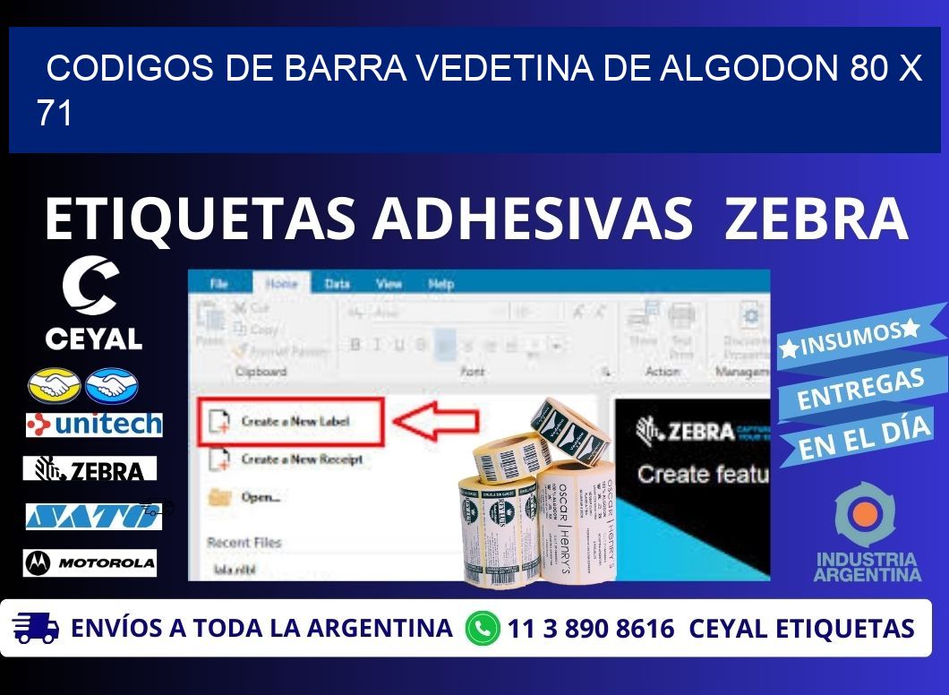 CODIGOS DE BARRA VEDETINA DE ALGODON 80 x 71