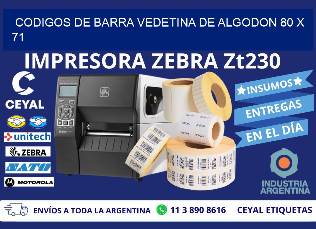 CODIGOS DE BARRA VEDETINA DE ALGODON 80 x 71