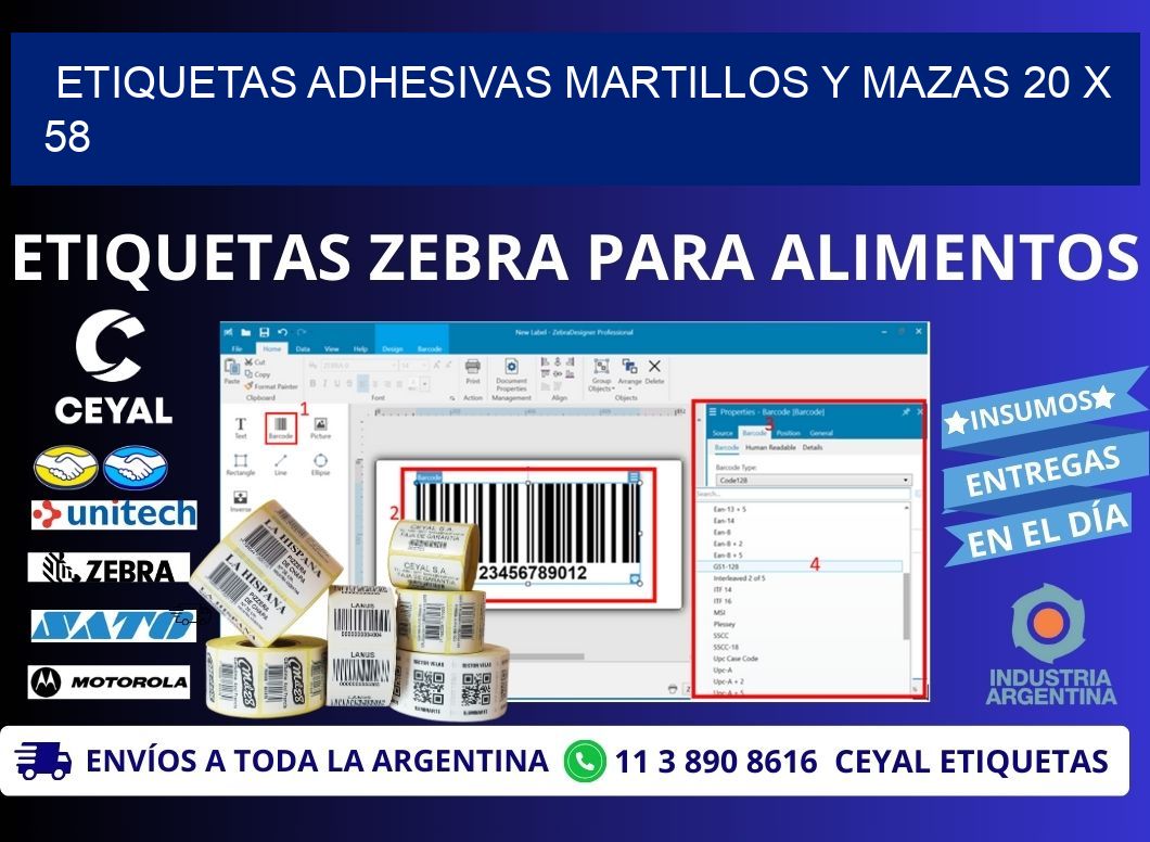 ETIQUETAS ADHESIVAS MARTILLOS Y MAZAS 20 x 58