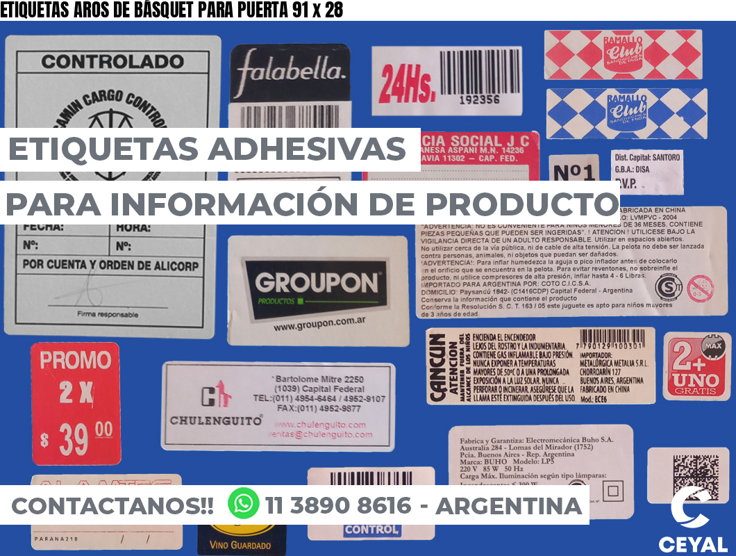 ETIQUETAS AROS DE BÁSQUET PARA PUERTA 91 x 28