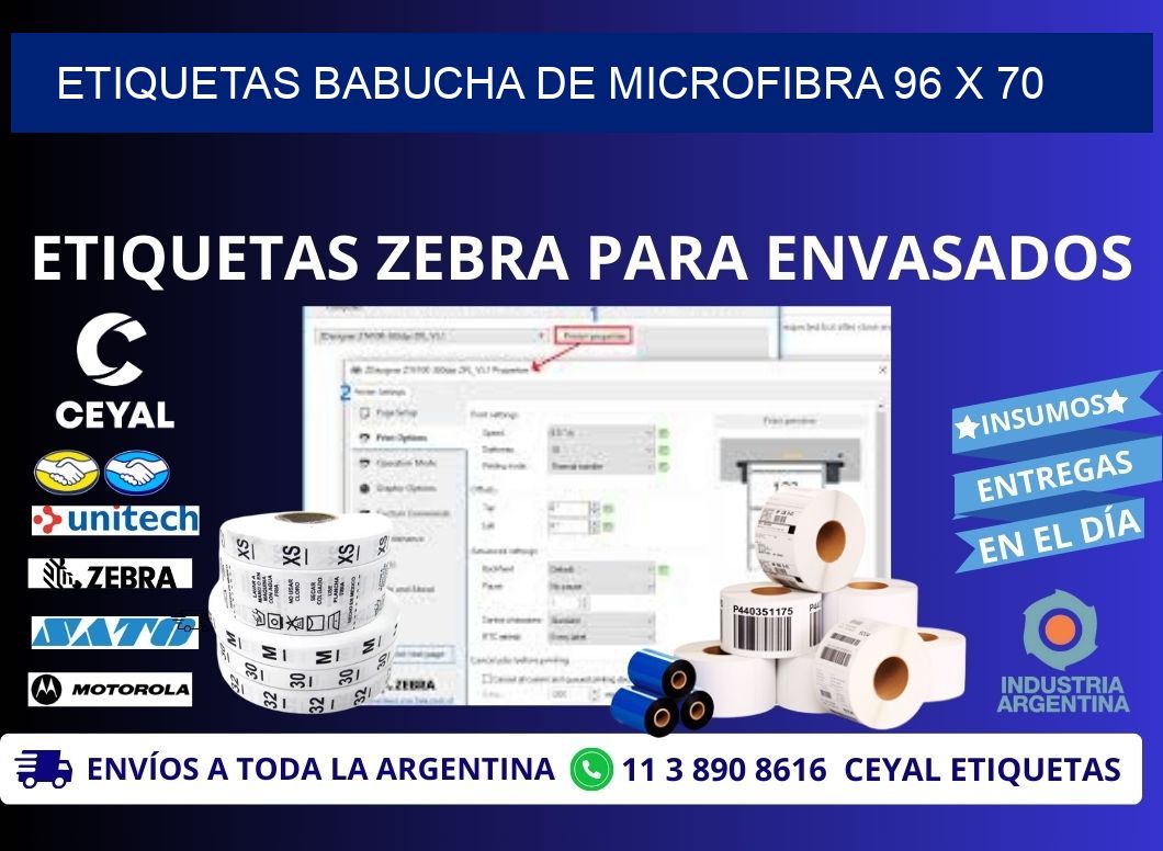 ETIQUETAS BABUCHA DE MICROFIBRA 96 x 70