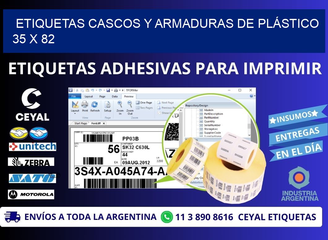 ETIQUETAS CASCOS Y ARMADURAS DE PLÁSTICO 35 x 82