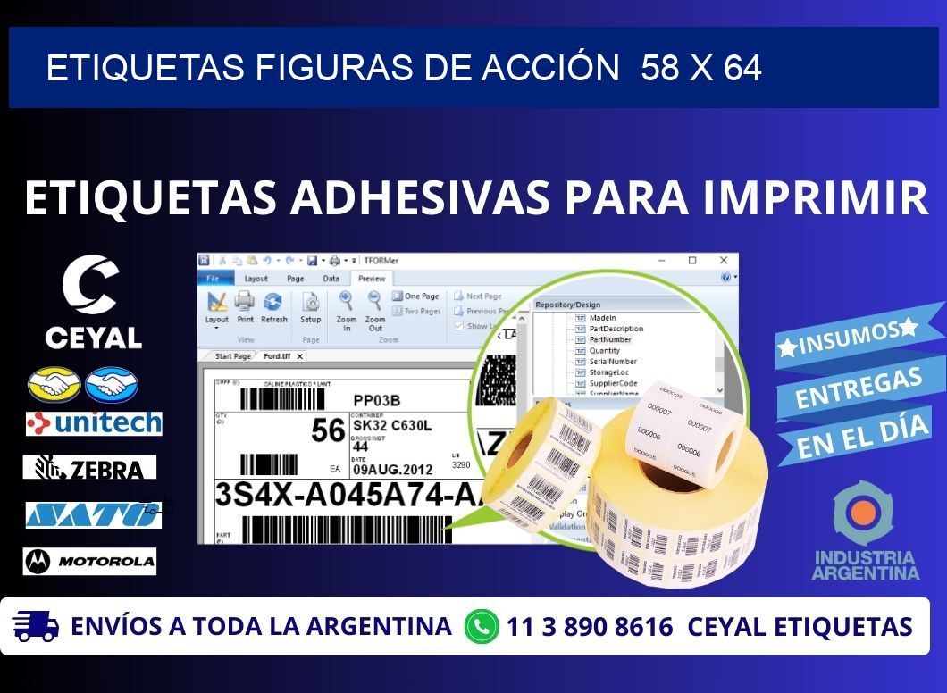 ETIQUETAS FIGURAS DE ACCIÓN  58 x 64