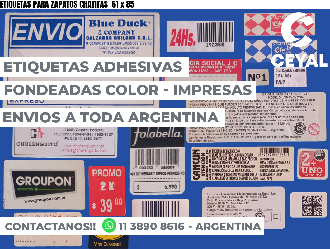 ETIQUETAS PARA ZAPATOS CHATITAS  61 x 85