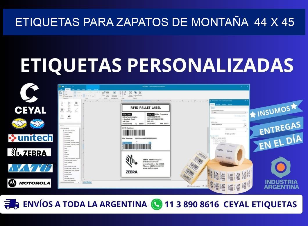 ETIQUETAS PARA ZAPATOS DE MONTAÑA  44 x 45