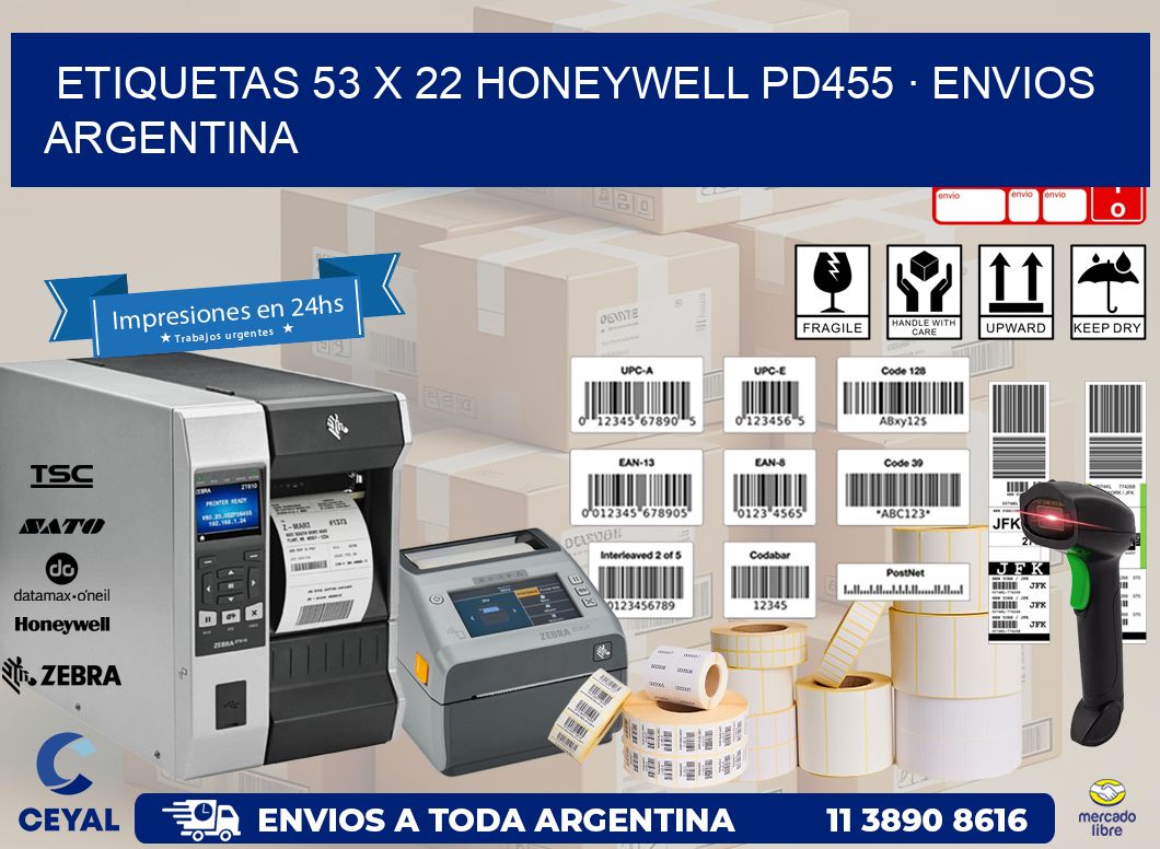 ETIQUETAS 53 x 22 HONEYWELL PD455 · ENVIOS ARGENTINA