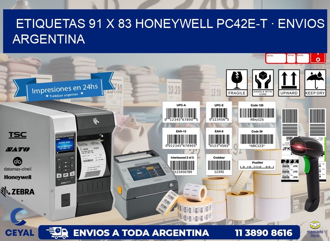 ETIQUETAS 91 x 83 HONEYWELL PC42E-T · ENVIOS ARGENTINA