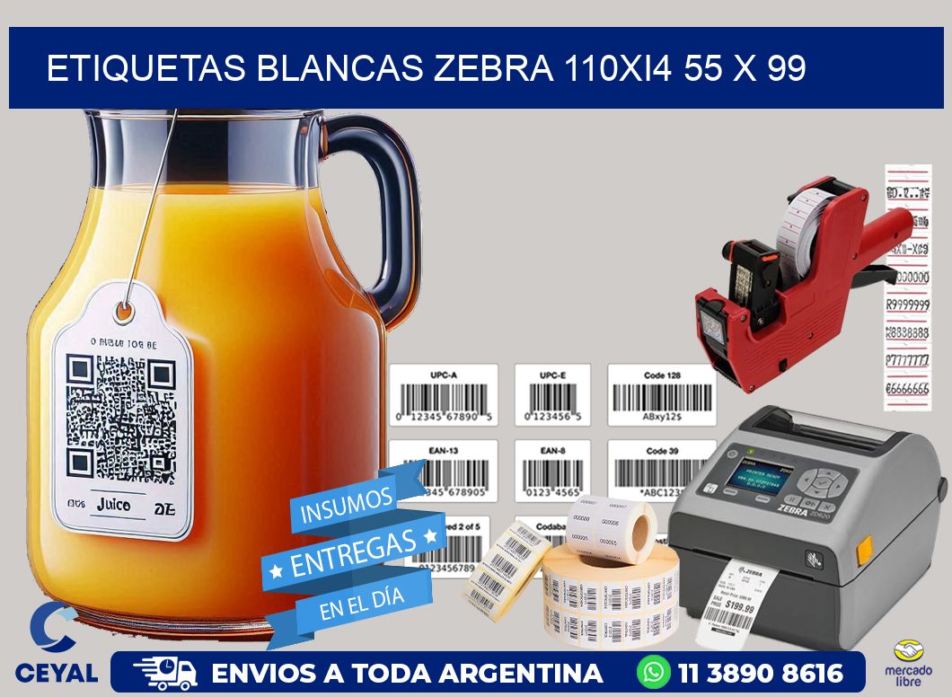 ETIQUETAS BLANCAS ZEBRA 110Xi4 55 x 99