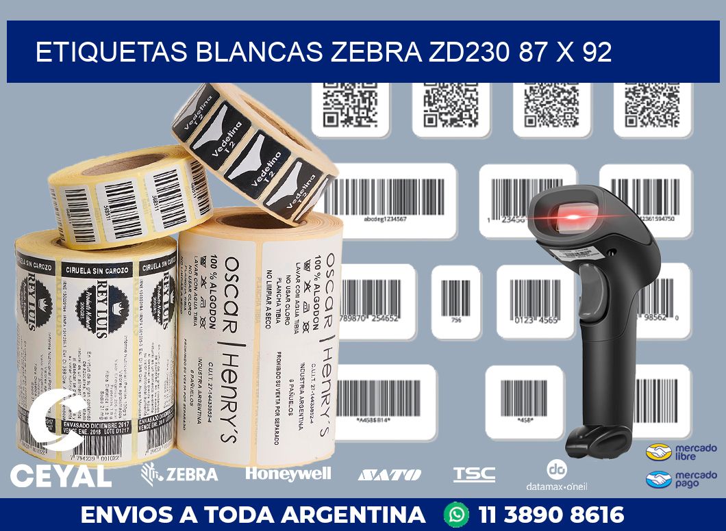 ETIQUETAS BLANCAS ZEBRA ZD230 87 x 92