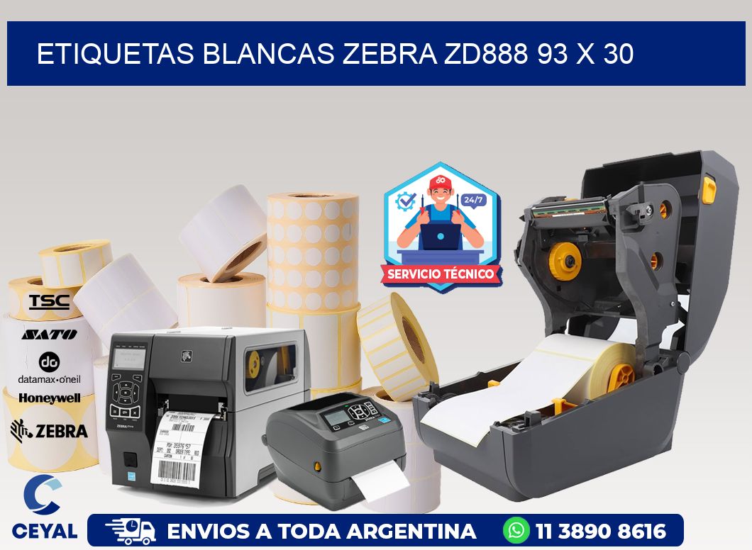 ETIQUETAS BLANCAS ZEBRA ZD888 93 x 30